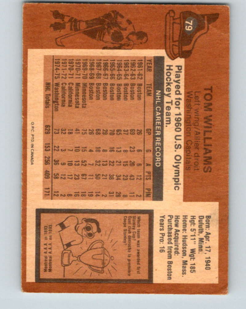 1975-76 O-Pee-Chee #79 Tom Williams Washington Capitals 9302