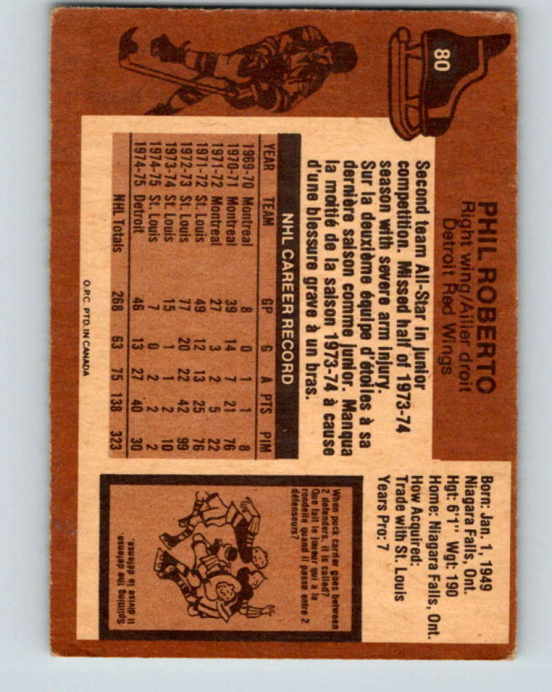 1975-76 O-Pee-Chee #80 Phil Roberto Detroit Red Wings 9303
