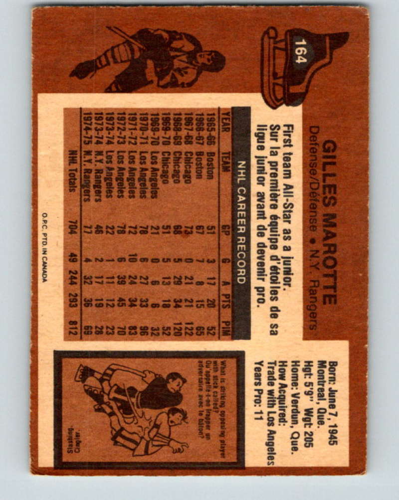 1975-76 O-Pee-Chee #165 Vic Hadfield Pittsburgh Penguins 9388