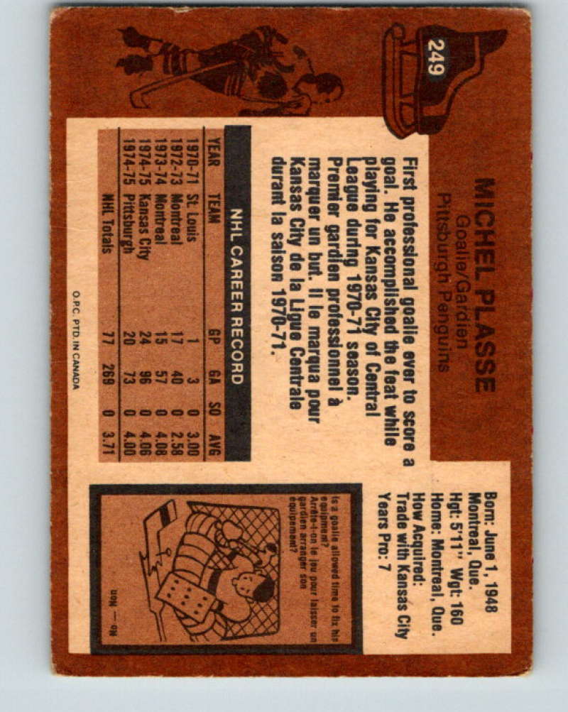 1975-76 O-Pee-Chee #249 Michel Plasse Pittsburgh Penguins 9472