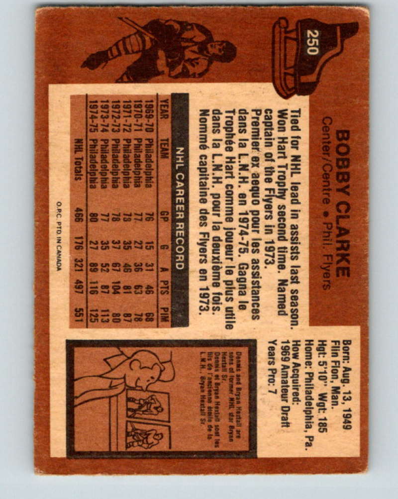 1975-76 O-Pee-Chee #250 Bobby Clarke Philadelphia Flyers 9477