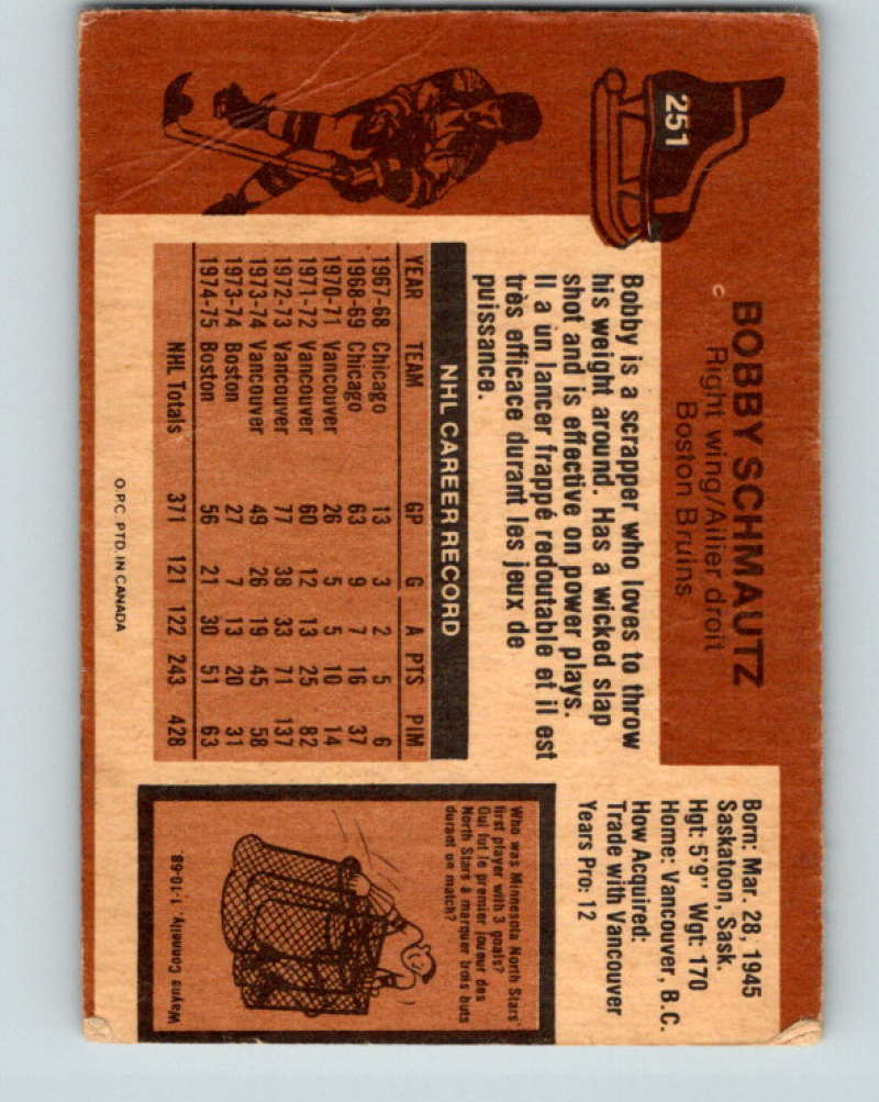 1975-76 O-Pee-Chee #251 Bobby Schmautz Boston Bruins 9478 Image 2