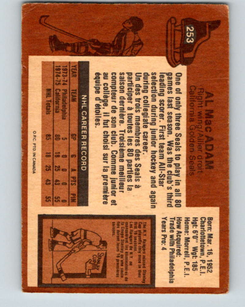 1975-76 O-Pee-Chee #253 Al MacAdam California Golden Seals 9480 Image 2