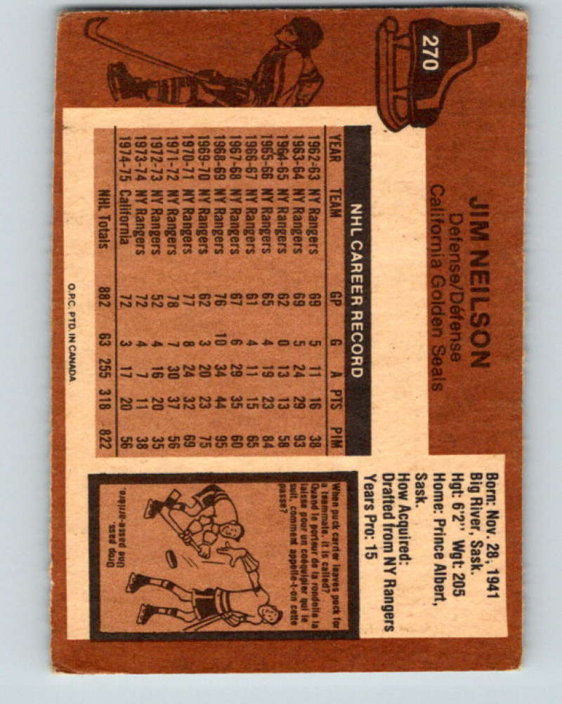 1975-76 O-Pee-Chee #270 Jim Neilson California Golden Seals 9498 Image 2
