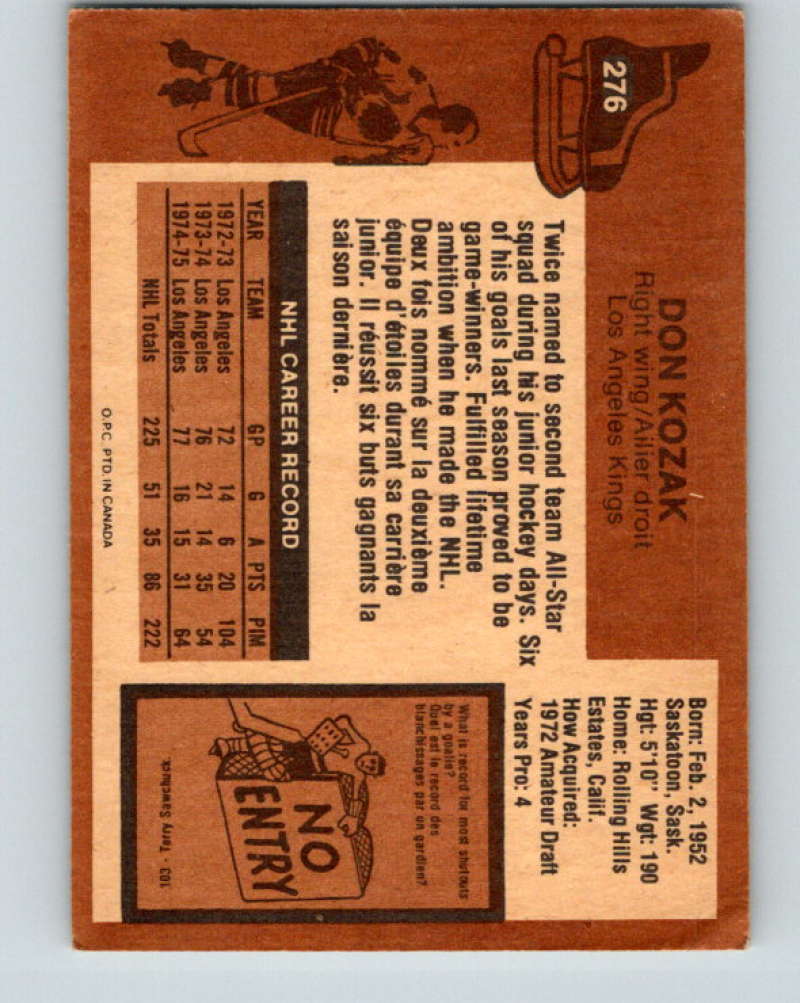 1975-76 O-Pee-Chee #276 Don Kozak Los Angeles Kings 9504