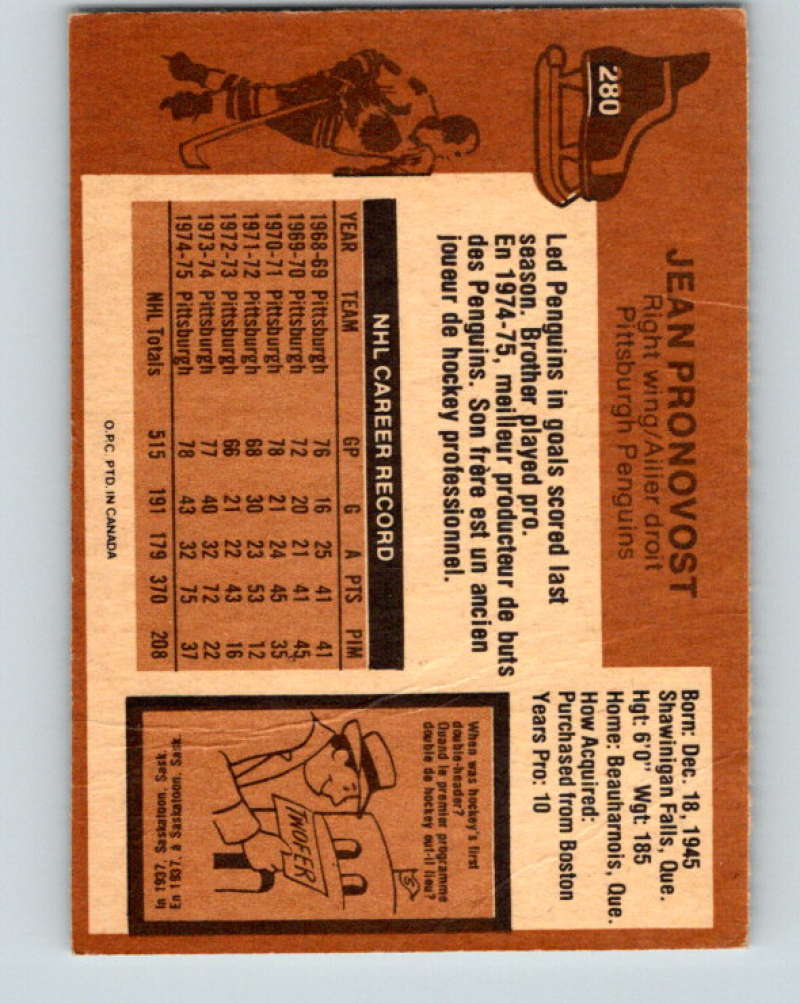 1975-76 O-Pee-Chee #280 Jean Pronovost Pittsburgh Penguins 9508