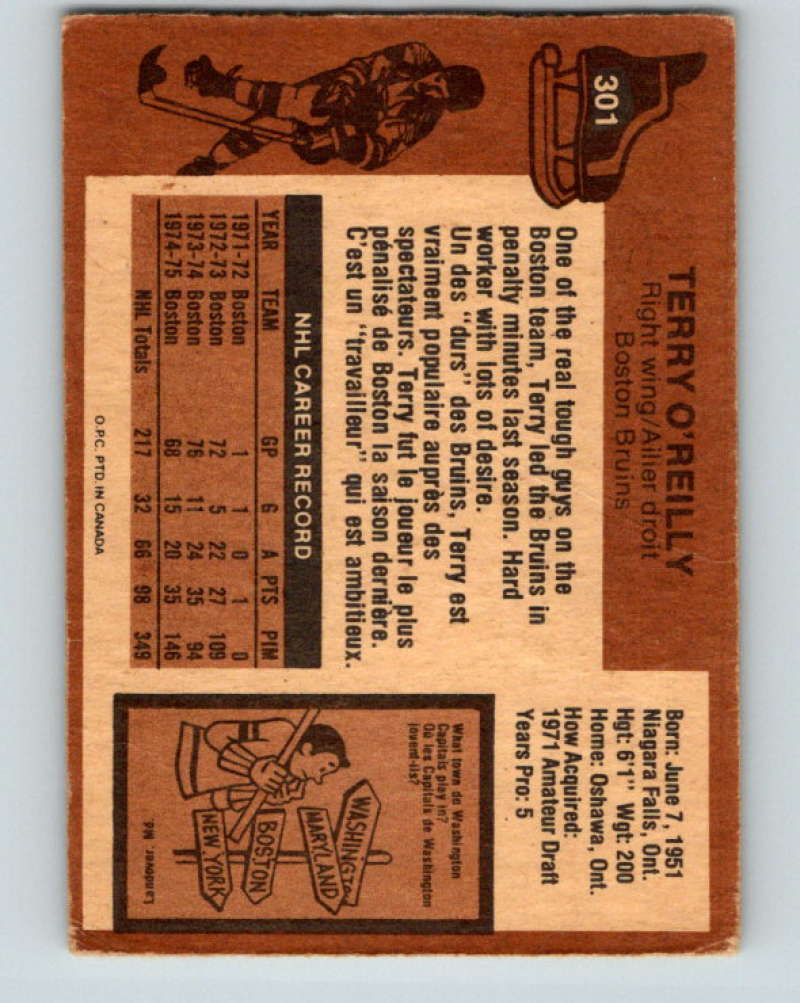 1975-76 O-Pee-Chee #301 Terry O'Reilly Boston Bruins 9529