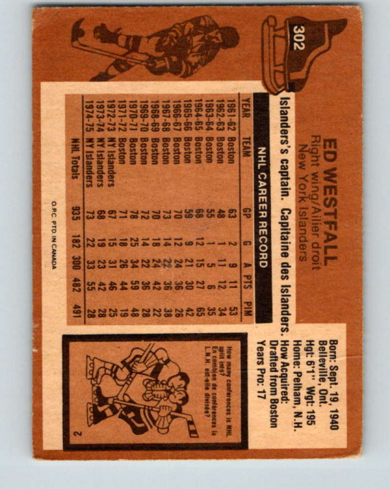 1975-76 O-Pee-Chee #302 Ed Westfall New York Islanders 9530 Image 2