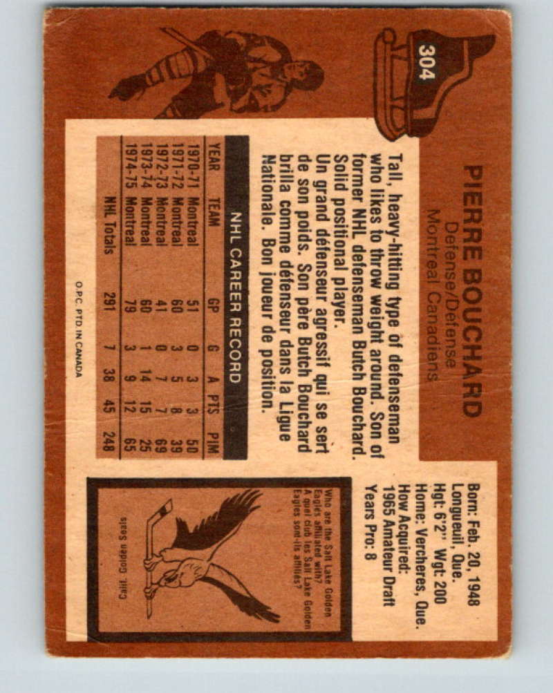 1975-76 O-Pee-Chee #304 Pierre Bouchard Montreal Canadiens 9532 Image 2