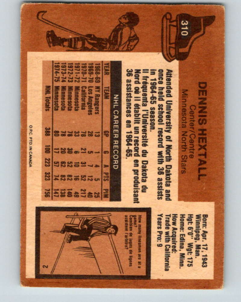 1975-76 O-Pee-Chee #310 Dennis Hextall Minnesota North Stars 9538 Image 2