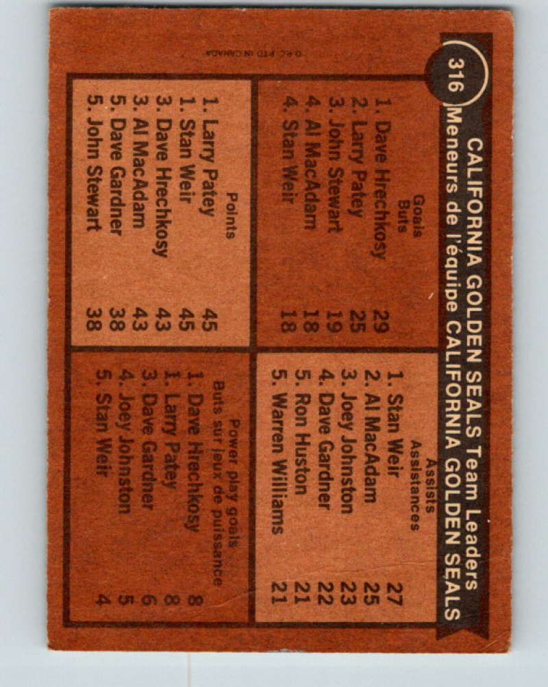 1975-76 O-Pee-Chee #316 Stan Weir TL California Golden Seals 9544