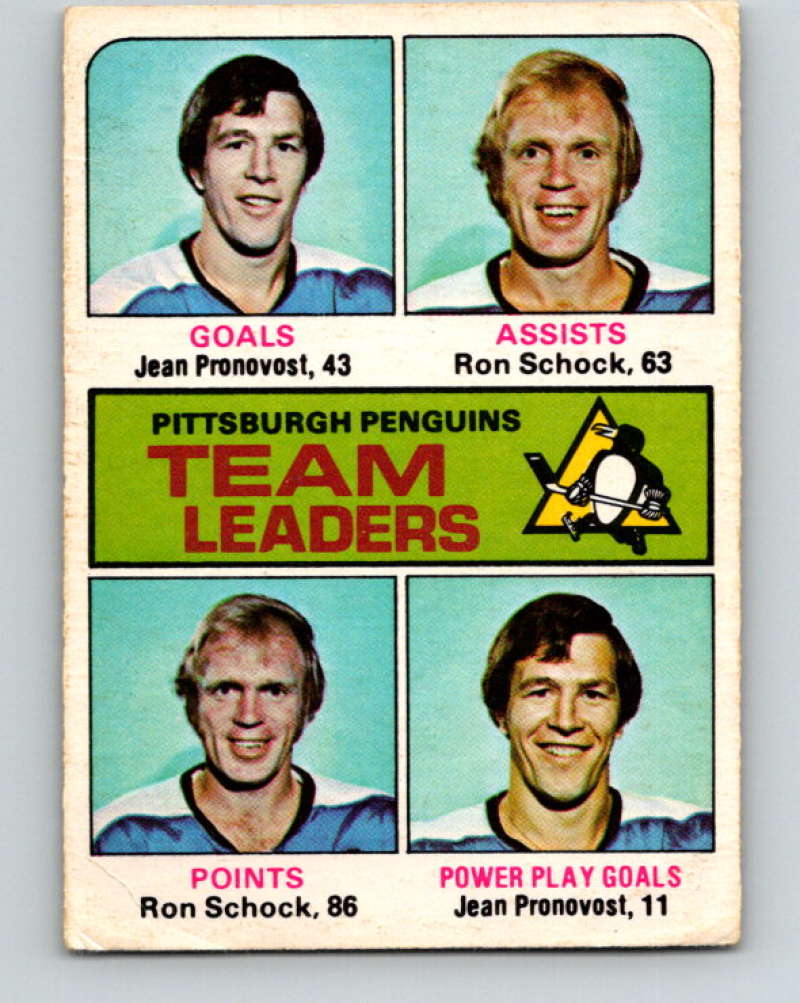 1975-76 O-Pee-Chee #326 Jean Pronovost/Ron Schock TL Pittsburgh Penguins 9554