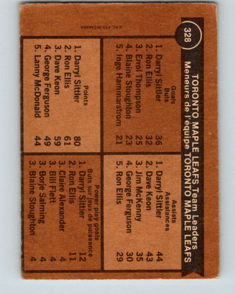 1975-76 O-Pee-Chee #328 Darryl Sittler TL Toronto Maple Leafs 9556 Image 2
