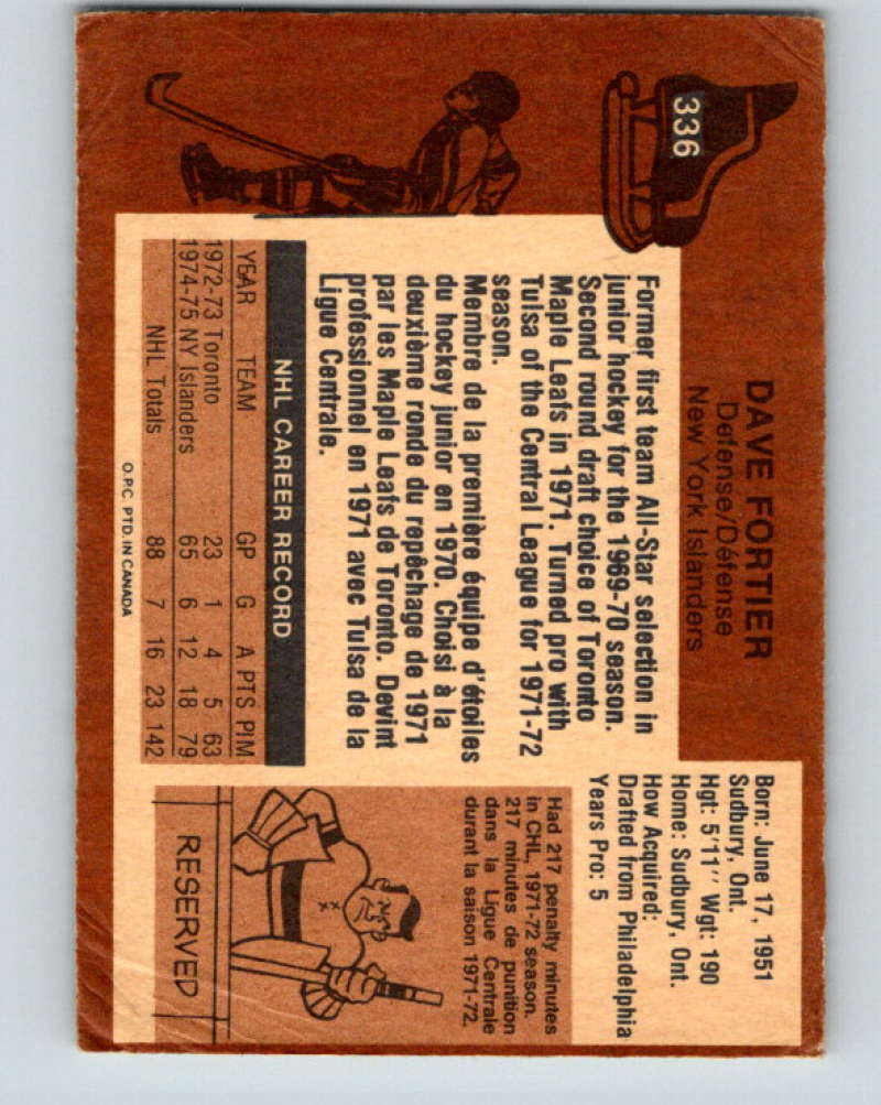 1975-76 O-Pee-Chee #336 Dave Fortier New York Islanders 9564