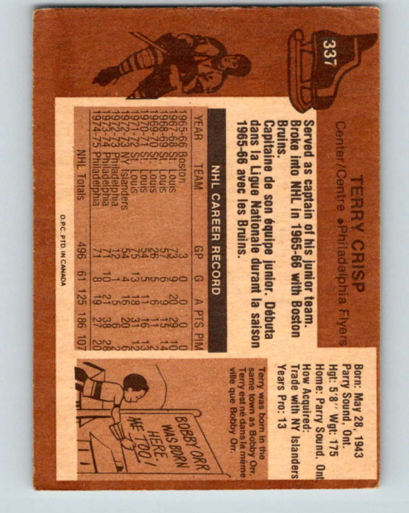 1975-76 O-Pee-Chee #337 Terry Crisp UER Philadelphia Flyers 9565