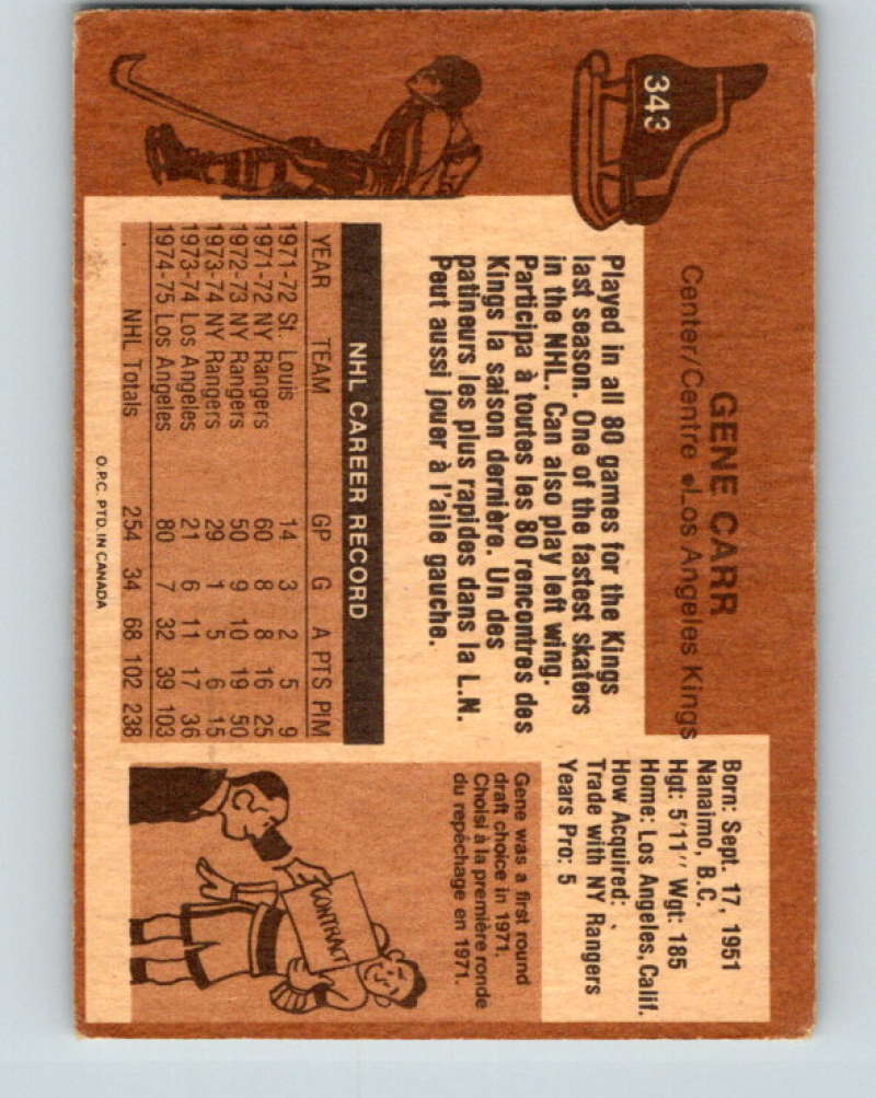 1975-76 O-Pee-Chee #343 Gene Carr Los Angeles Kings 9571