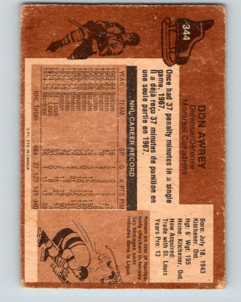 1975-76 O-Pee-Chee #344 Don Awrey Montreal Canadiens 9572