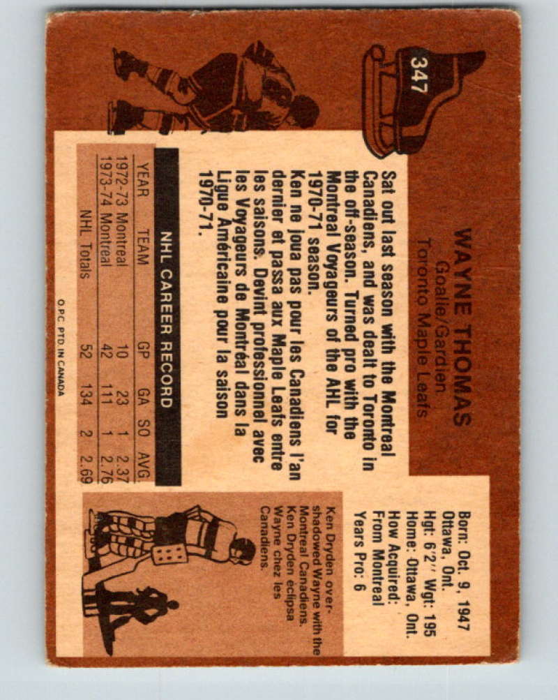 1975-76 O-Pee-Chee #347 Wayne Thomas Toronto Maple Leafs 9575