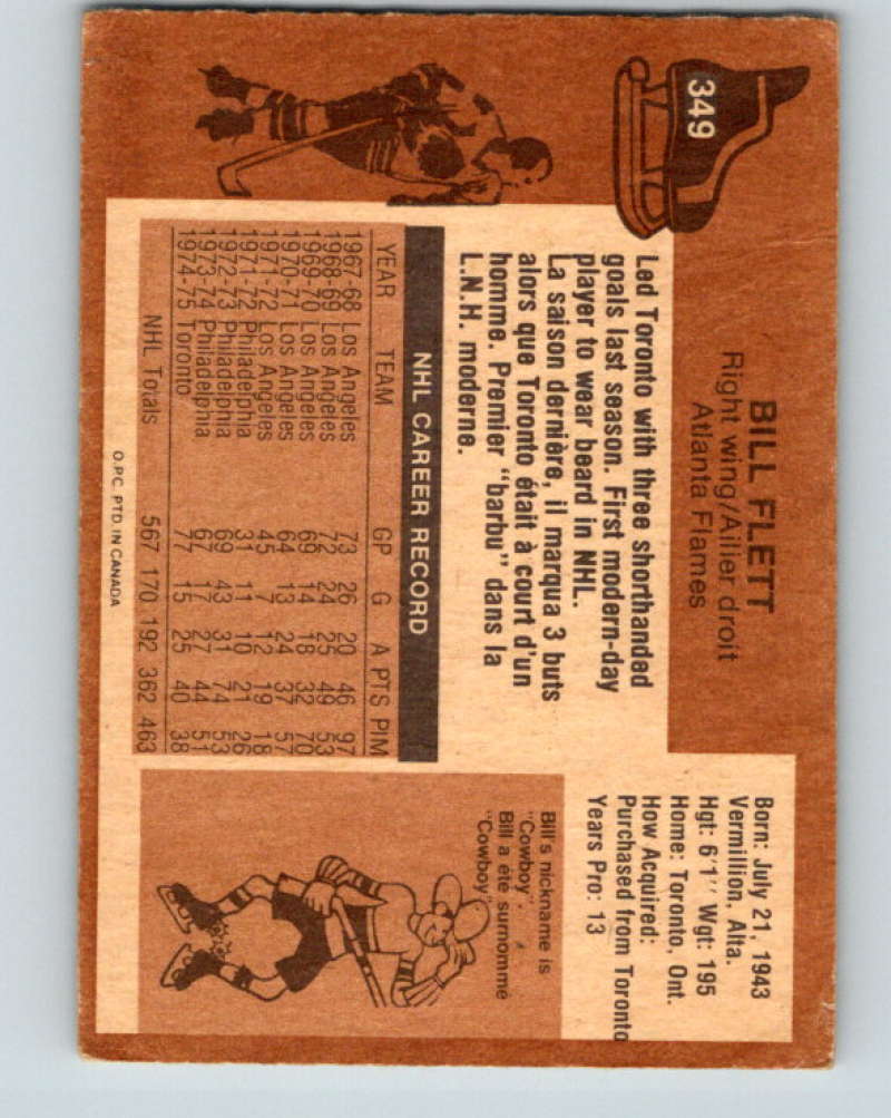1975-76 O-Pee-Chee #349 Bill Flett Atlanta Flames 9577 Image 2