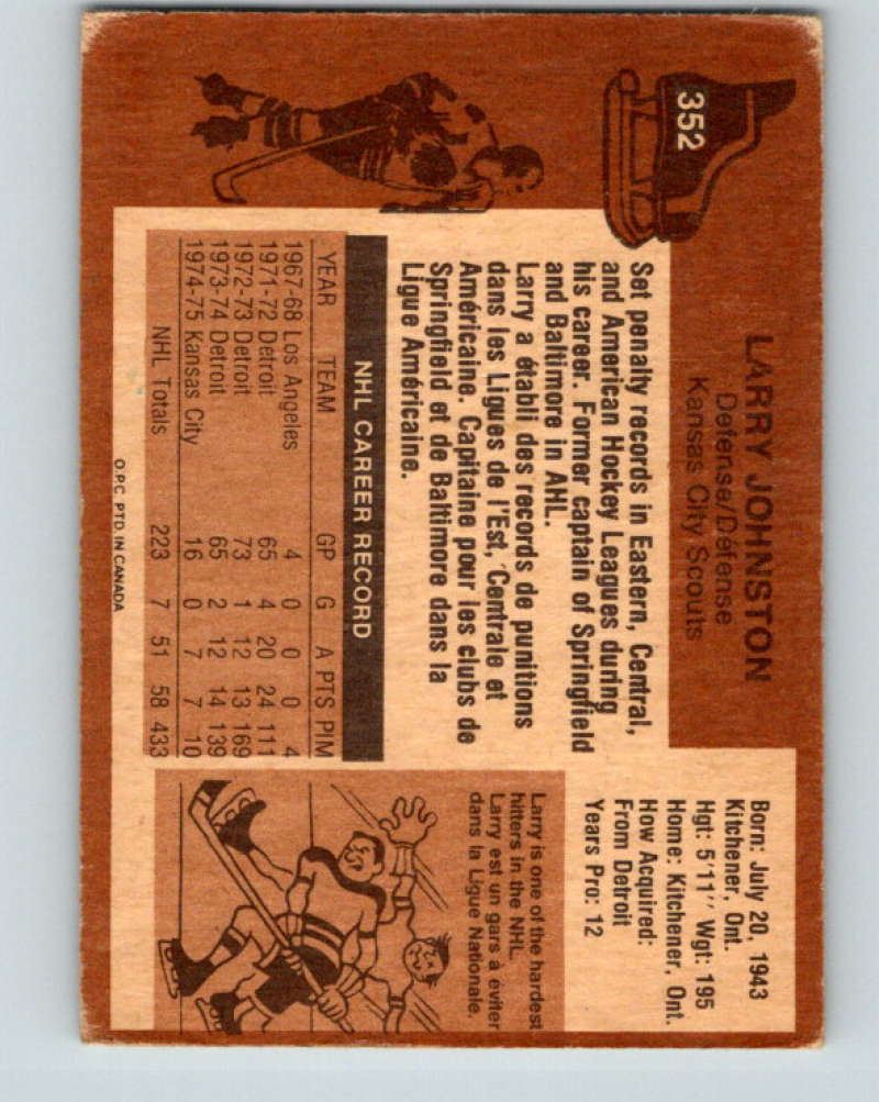 1975-76 O-Pee-Chee #352 Larry Johnston Kansas City Scouts 9580 Image 2