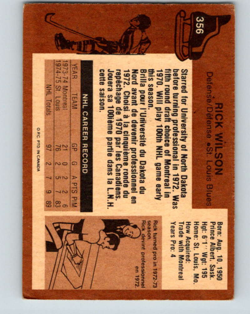 1975-76 O-Pee-Chee #356 Rick Wilson St. Louis Blues 9584 Image 2