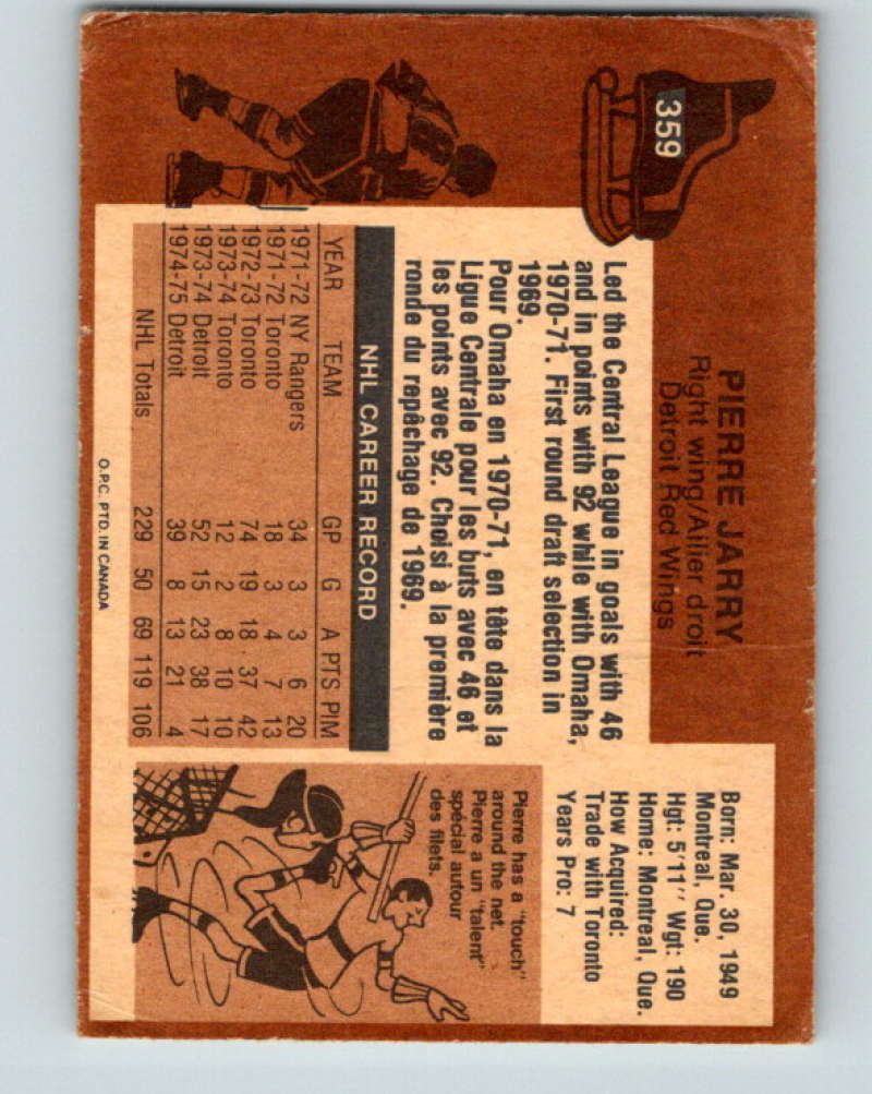 1975-76 O-Pee-Chee #359 Pierre Jarry Detroit Red Wings 9587