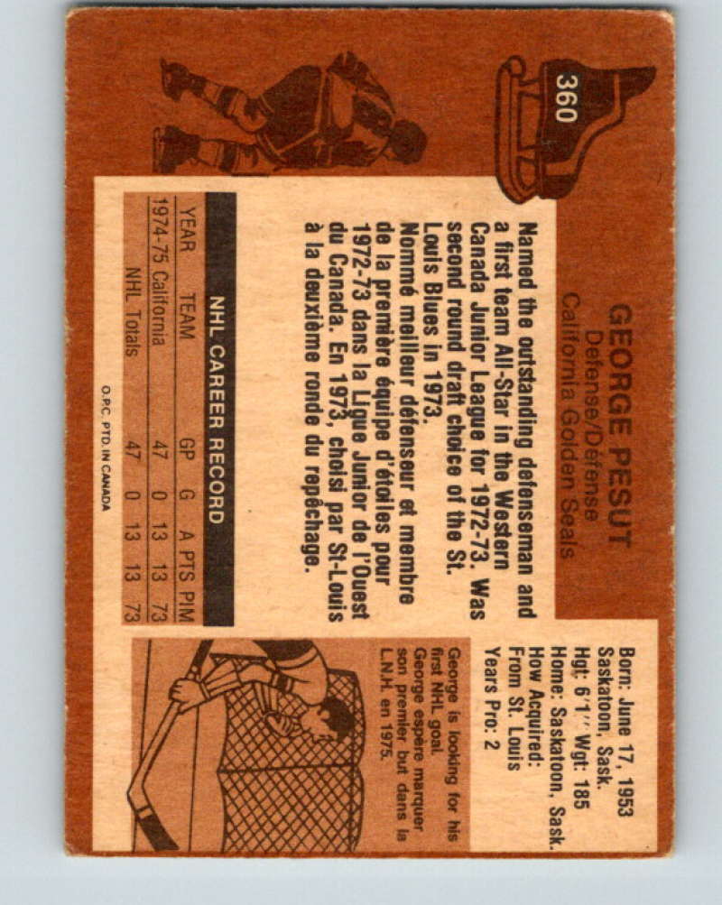 1975-76 O-Pee-Chee #360 George Pesut RC Rookie California Golden Seals 9588 Image 2
