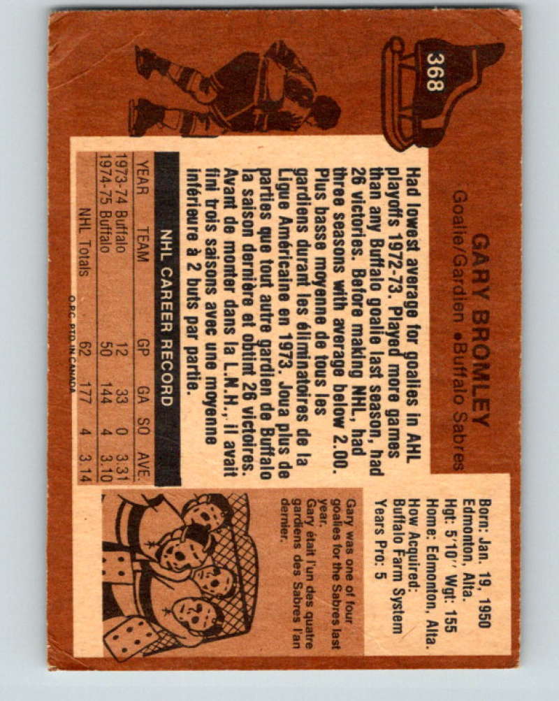1975-76 O-Pee-Chee #368 Gary Bromley Buffalo Sabres 9596
