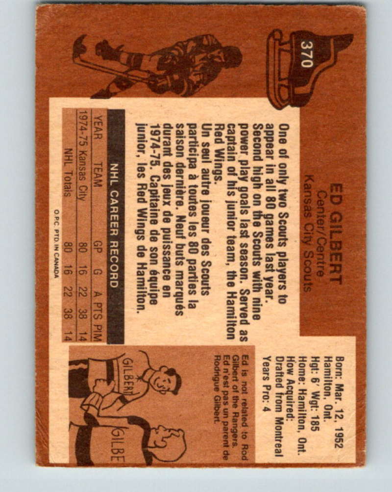 1975-76 O-Pee-Chee #370 Ed Gilbert RC Rookie Kansas City Scouts 9598
