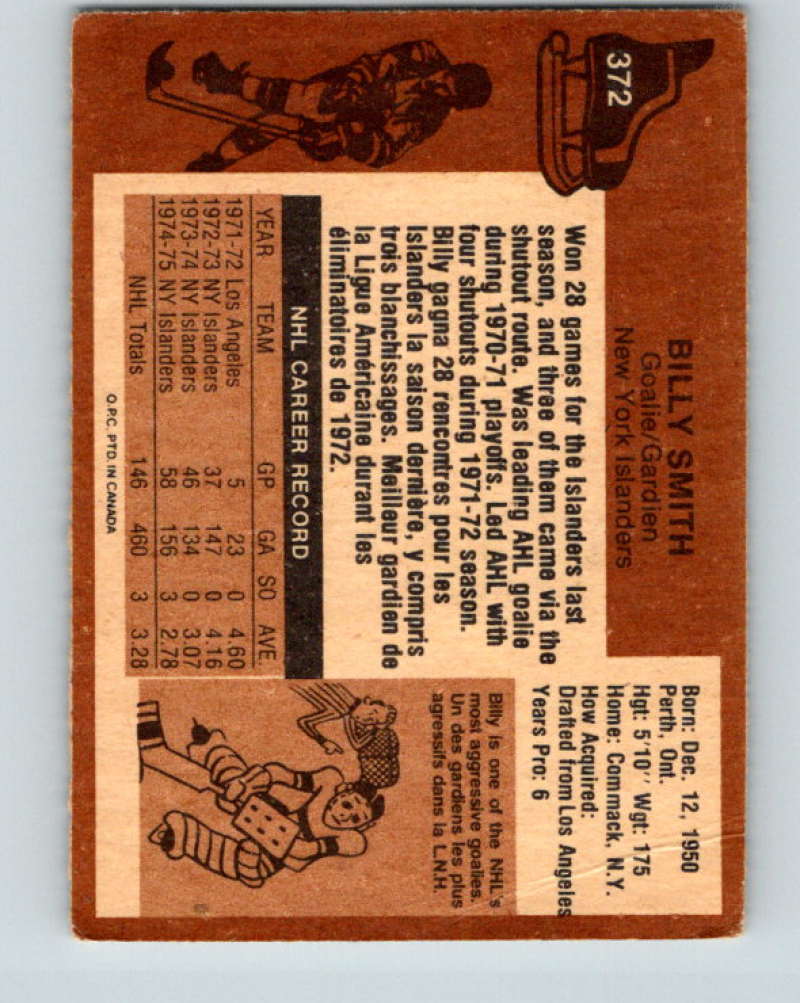 1975-76 O-Pee-Chee #372 Billy Smith New York Islanders 9600