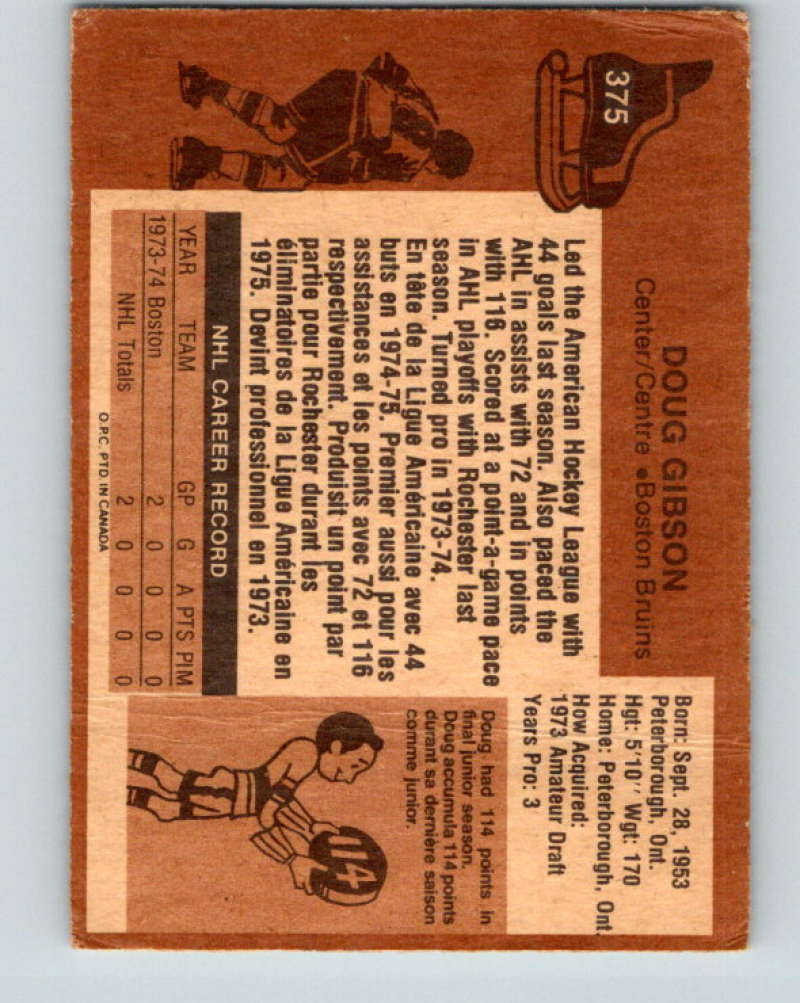 1975-76 O-Pee-Chee #375 Doug Gibson RC Rookie Boston Bruins 9603