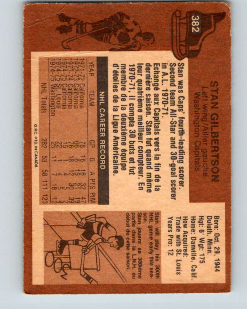 1975-76 O-Pee-Chee #382 Stan Gilbertson UER Washington Capitals 9610 Image 2