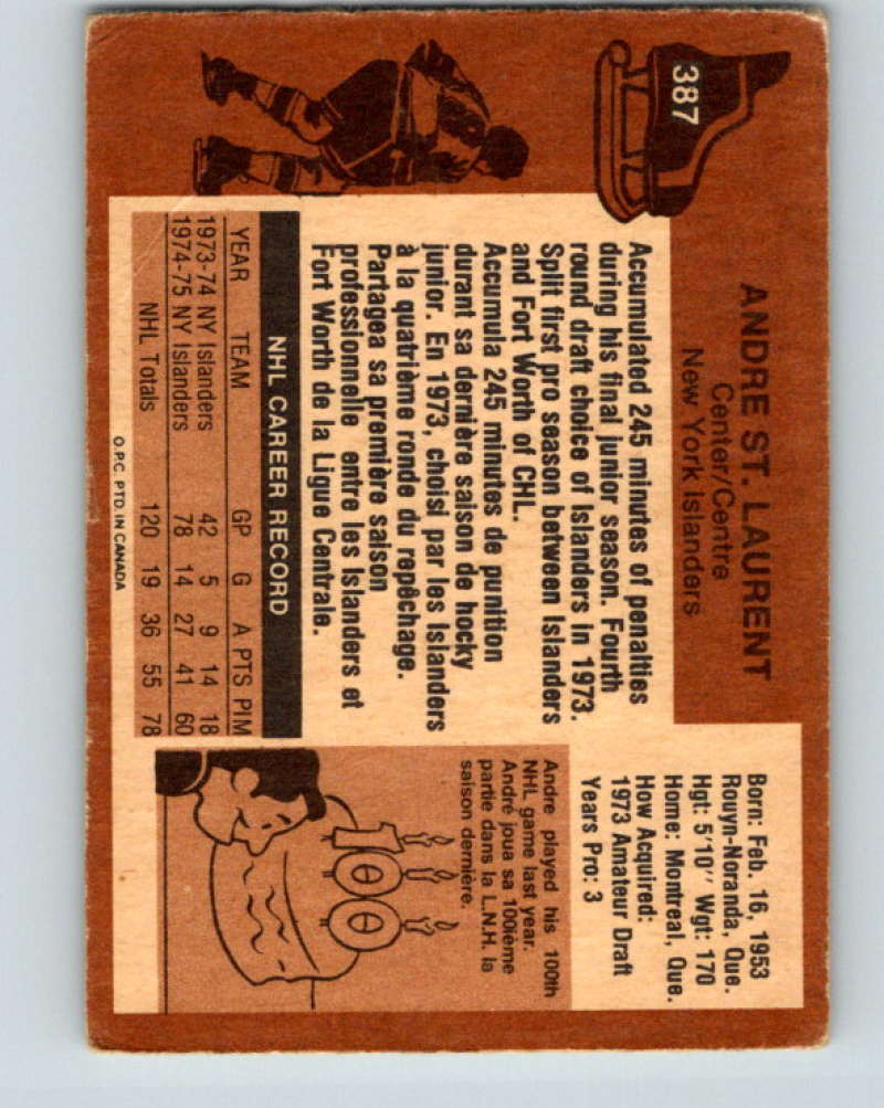 1975-76 O-Pee-Chee #387 Andre St. Laurent RC Rookie New York Islanders 9615