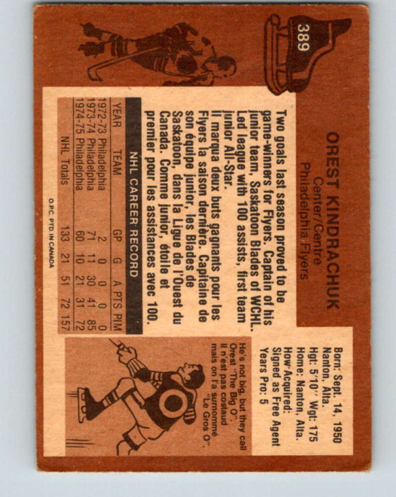 1975-76 O-Pee-Chee #389 Orest Kindrachuk Philadelphia Flyers 9617 Image 2