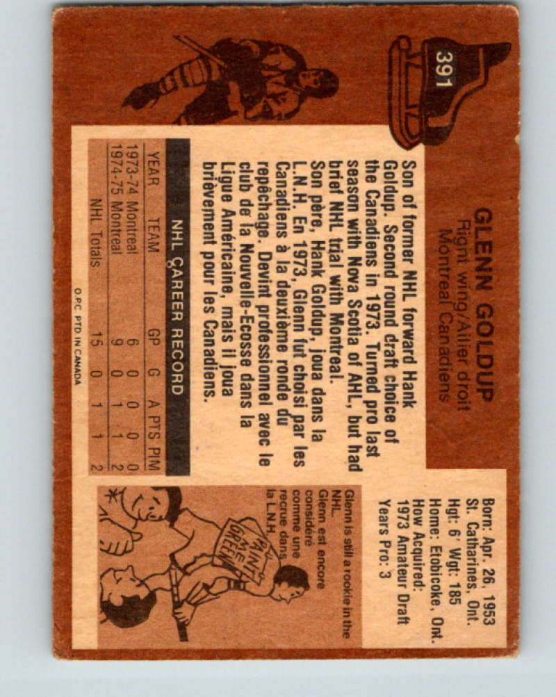 1975-76 O-Pee-Chee #391 Glenn Goldup Montreal Canadiens 9619