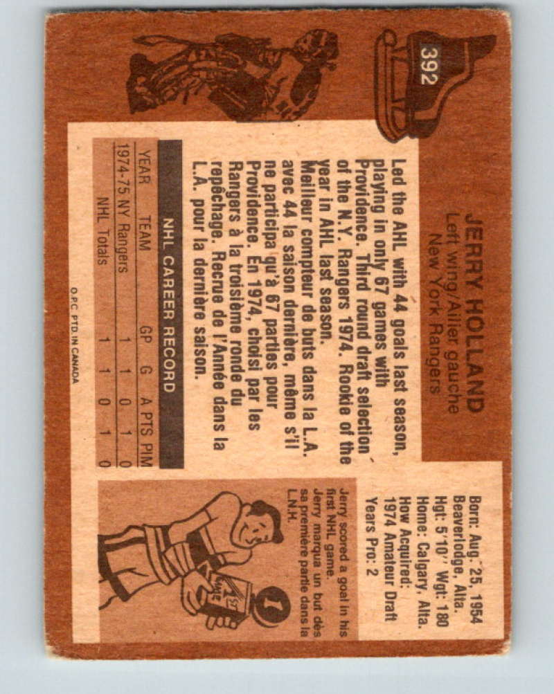 1975-76 O-Pee-Chee #392 Jerry Holland RC Rookie New York Rangers 9620 Image 2