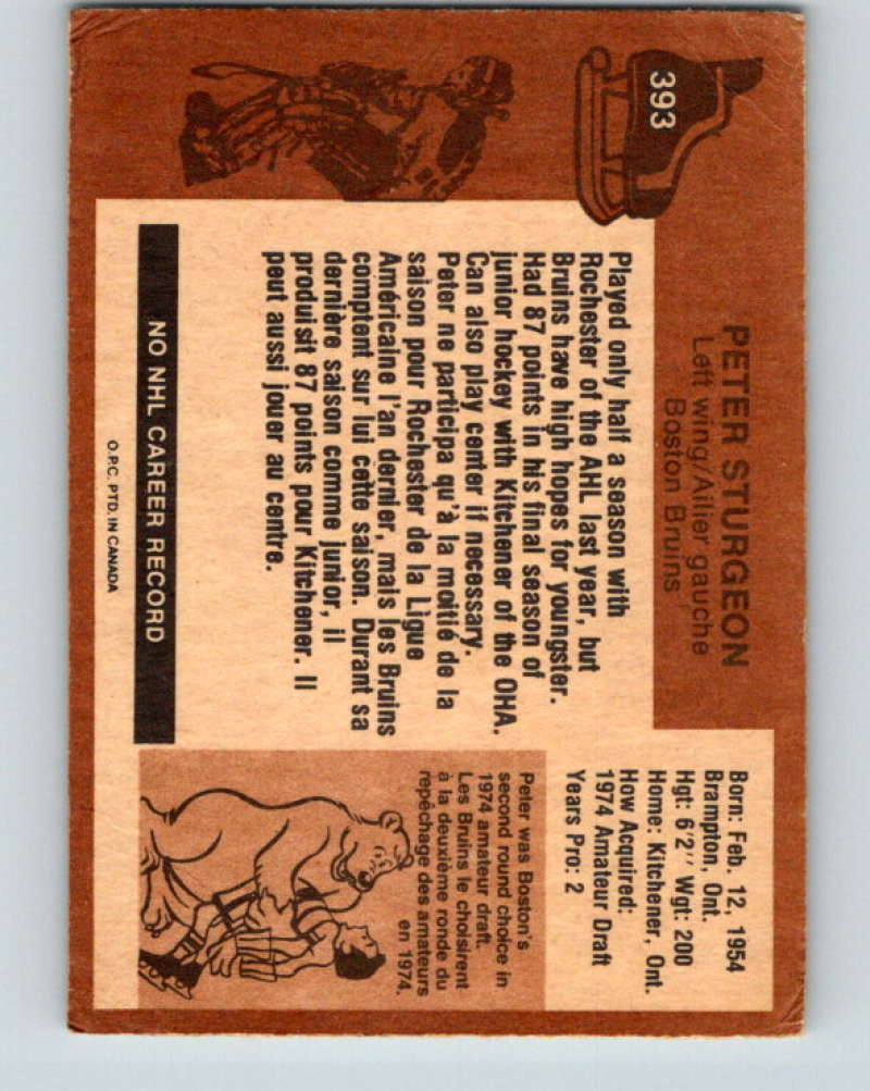 1975-76 O-Pee-Chee #393 Peter Sturgeon RC Rookie Boston Bruins 9621