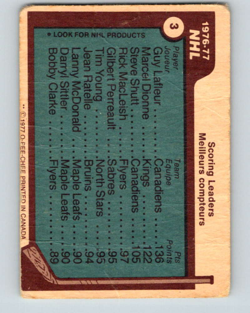 1977-78 O-Pee-Chee #3 LaFleur/Marcel/Shutt NHL LL 9626 Image 2