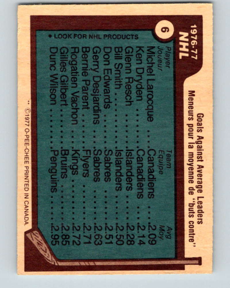 1977-78 O-Pee-Chee #6 Larocque/Dryden/Resch NHL LL 9629