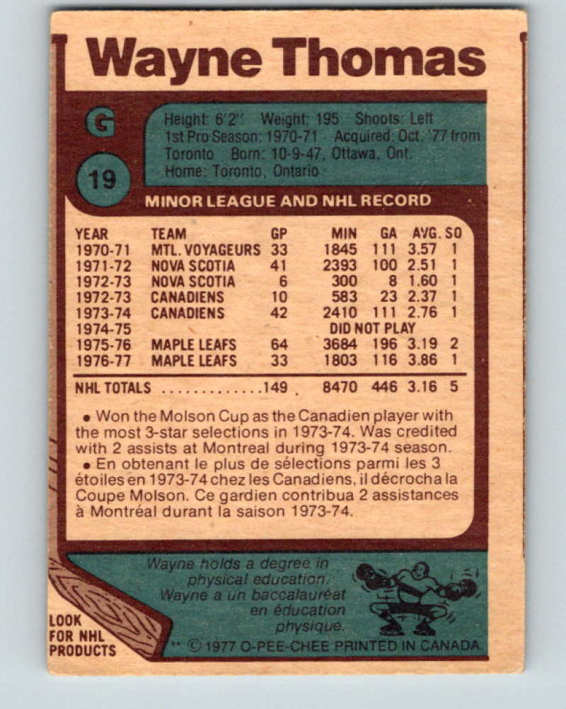 1977-78 O-Pee-Chee #19 Wayne Thomas NHL NY Rangers 9642 Image 2