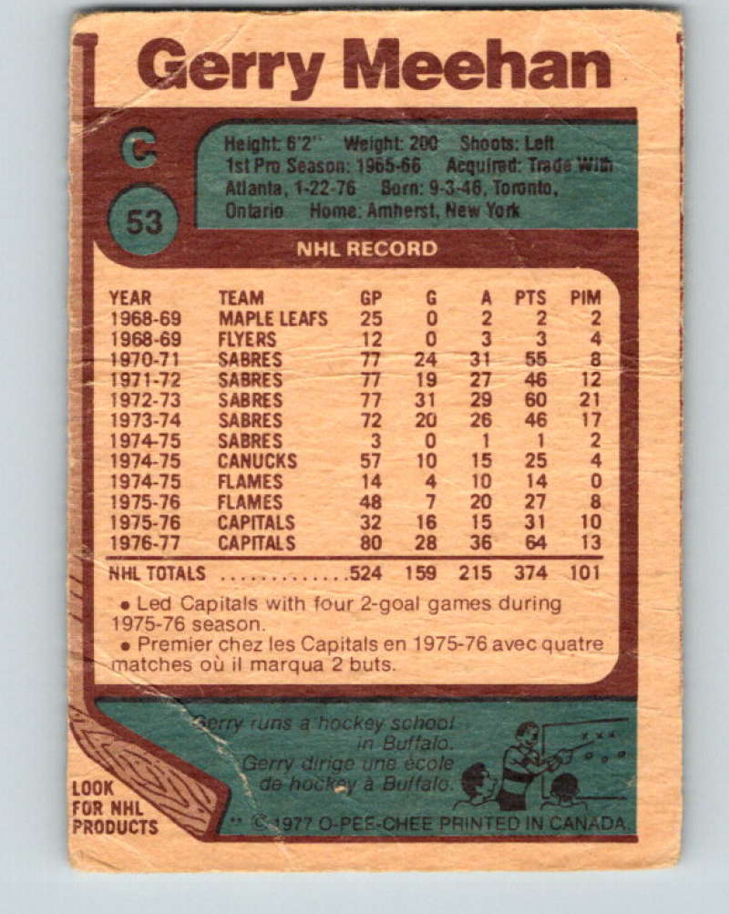 1977-78 O-Pee-Chee #53 Gerry Meehan NHL Capitals 9679 Image 2