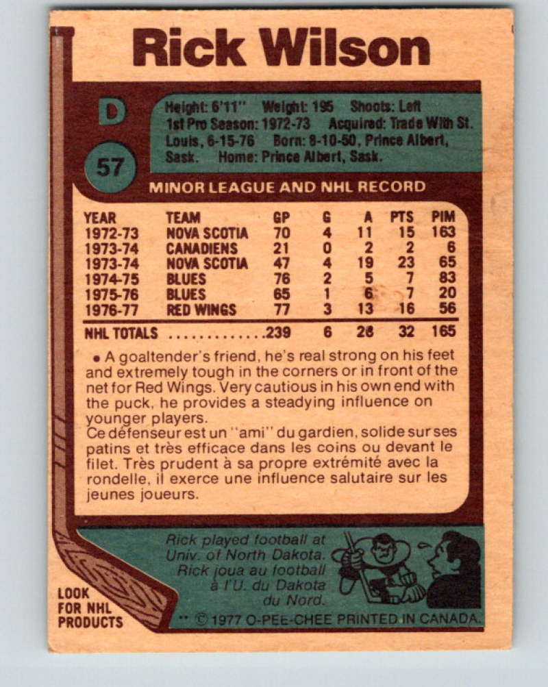 1977-78 O-Pee-Chee #57 Rick Wilson NHL Red Wings 9683 Image 2