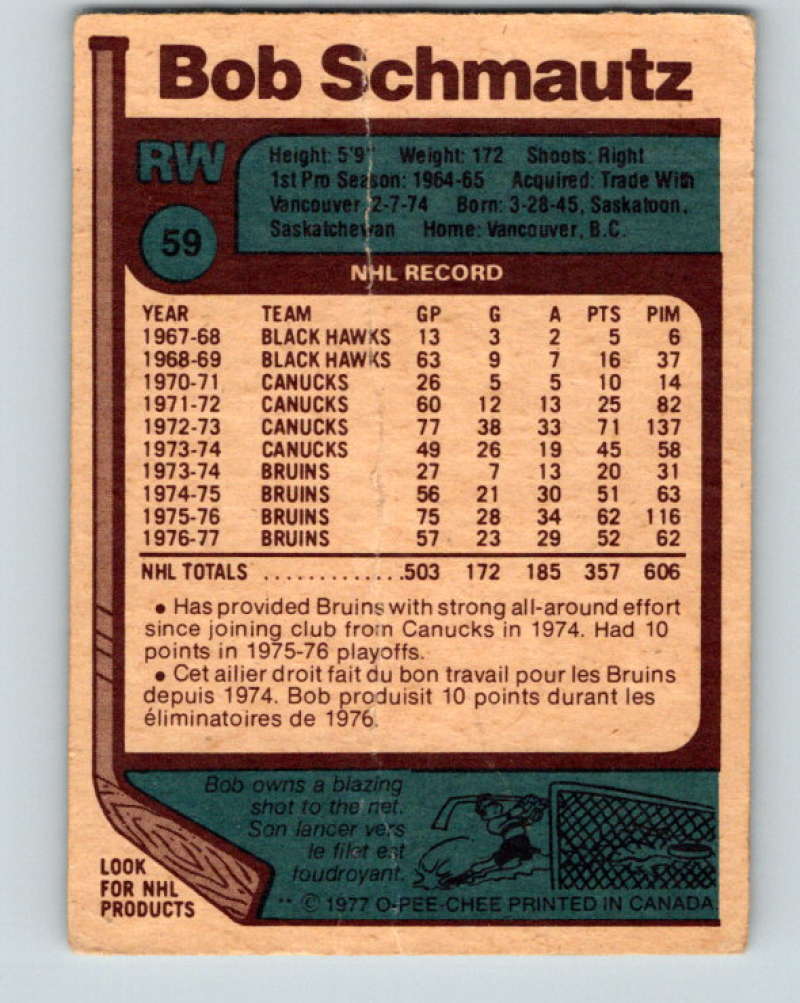 1977-78 O-Pee-Chee #59 Bobby Schmautz NHL Bruins 9685