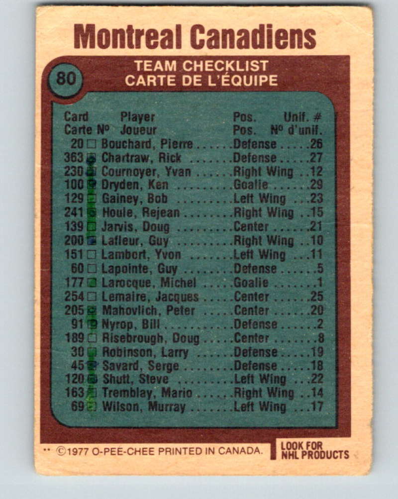 1977-78 O-Pee-Chee #80 Canadiens Team NHL Canadiens 9706