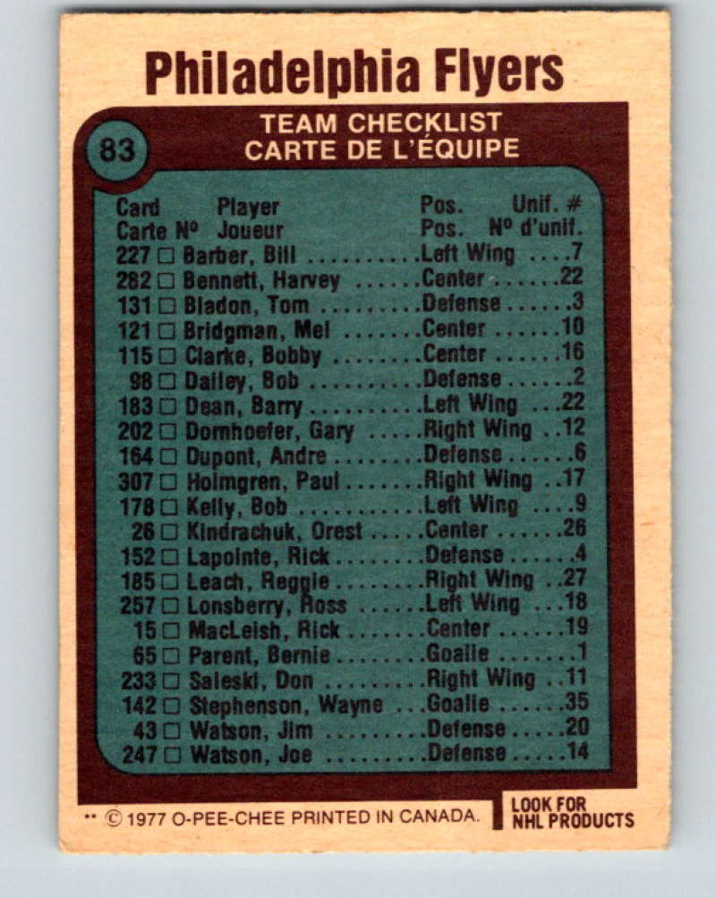 1977-78 O-Pee-Chee #83 Flyers Team NHL Flyers 9709