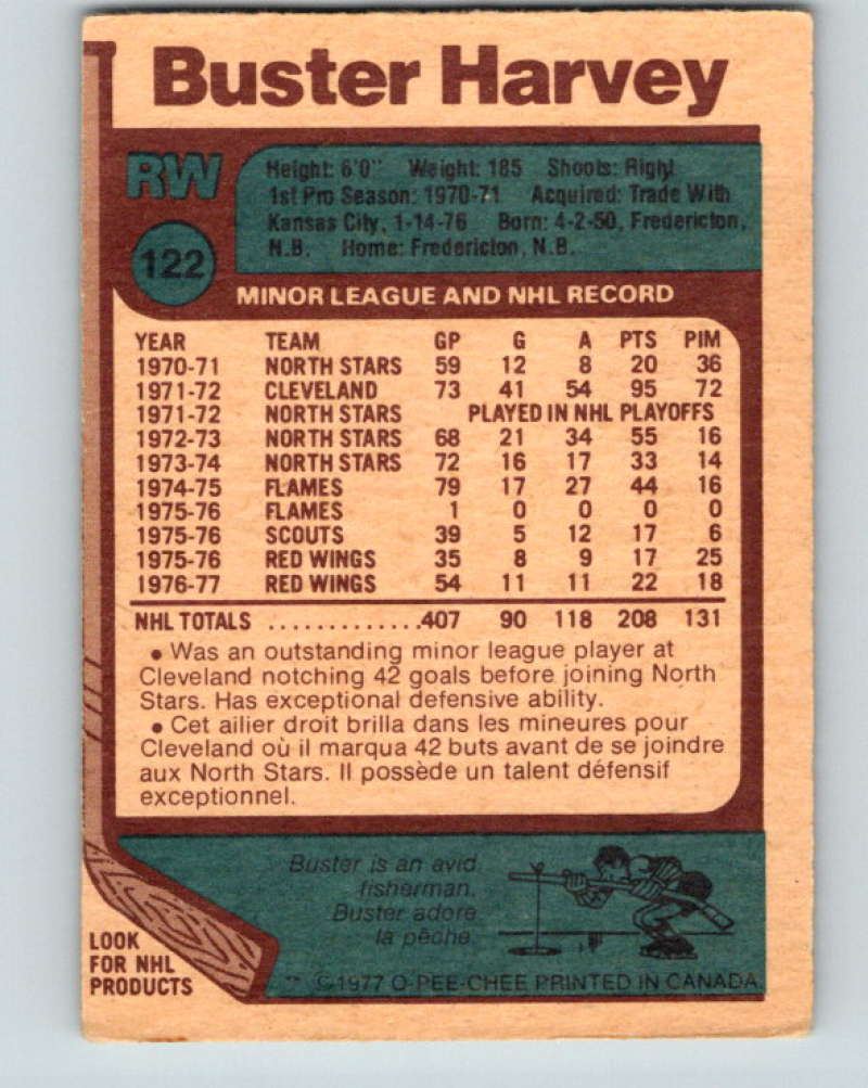 1977-78 O-Pee-Chee #122 Buster Harvey NHL Red Wings 9749 Image 2