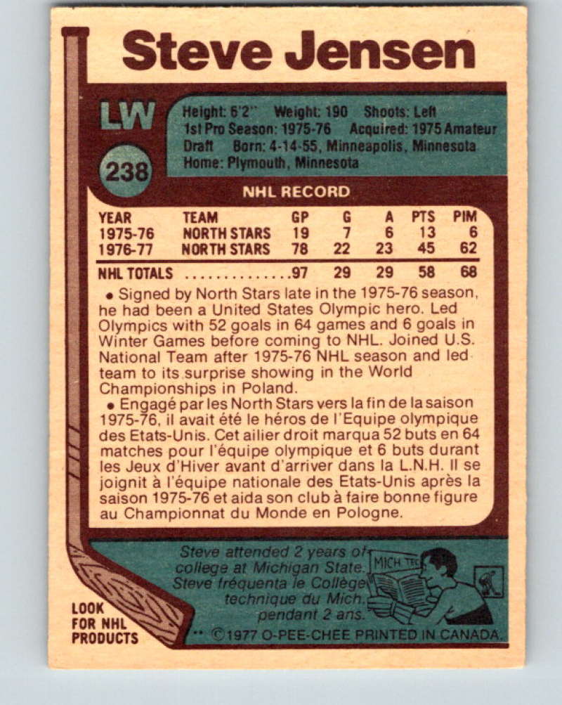 1977-78 O-Pee-Chee #238 Steve Jensen NHL RC Rookie North Stars 9868