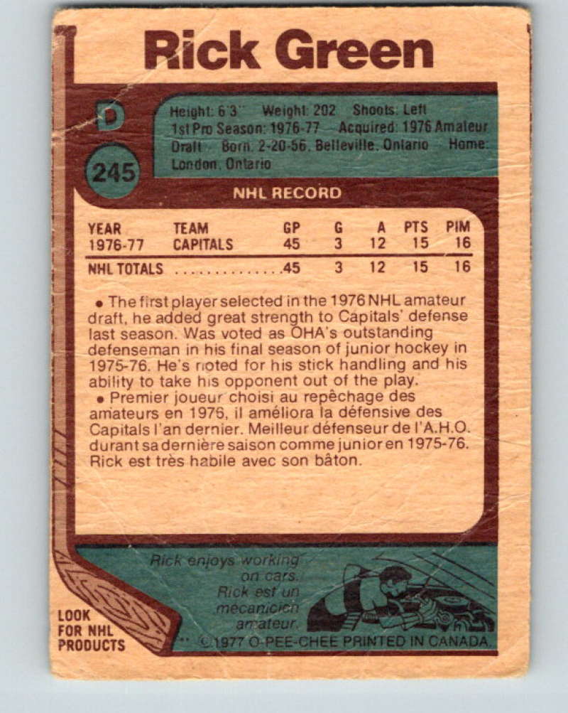1977-78 O-Pee-Chee #245 Rick Green NHL RC Rookie Capitals 9875