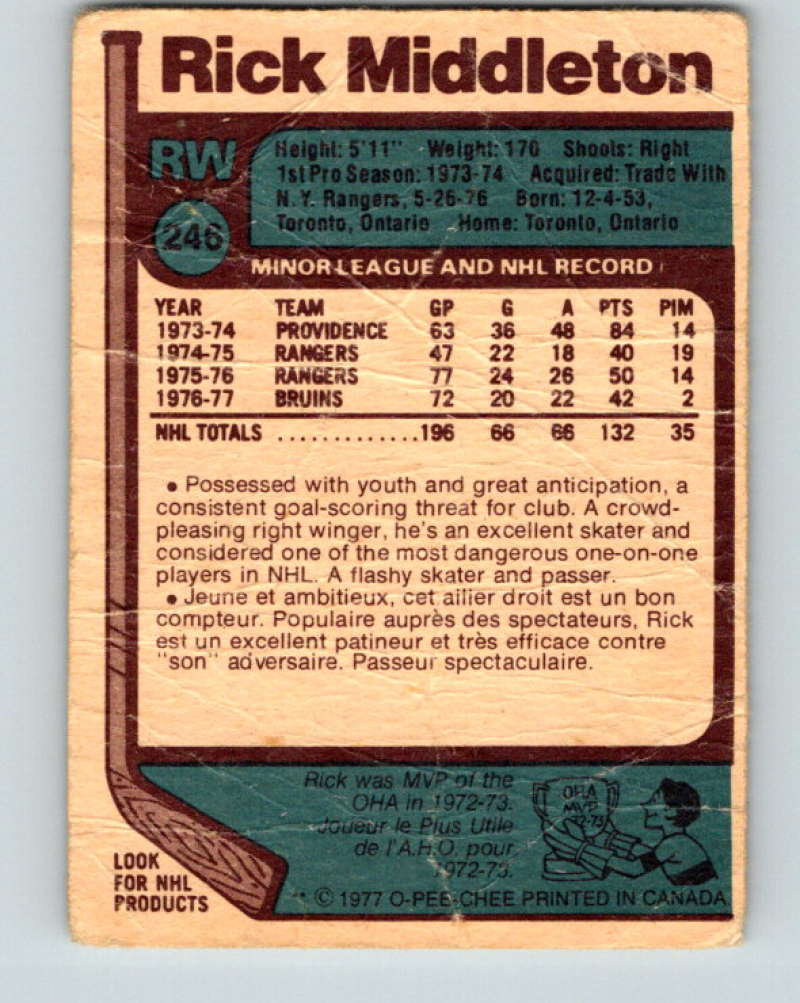 1977-78 O-Pee-Chee #246 Rick Middleton NHL Bruins 9876 Image 2