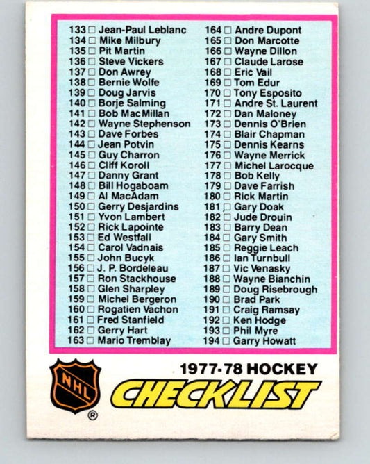 1977-78 O-Pee-Chee #249 Checklist NHL  9880